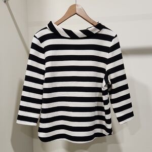 Talbots Black and White Striped 3/4 Sleeve Top